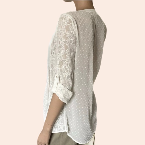 Anthropologie Meadow Rue Blouse White Button Down Lace Embroider Blouse Size Med - Picture 2 of 10